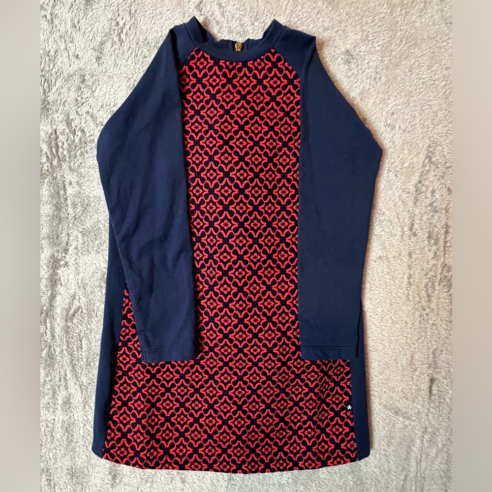 TOOBYDOO Girls‎ Long Sleeve Sz 4Y Dress Red Blue Exposed Back Zipper EUC